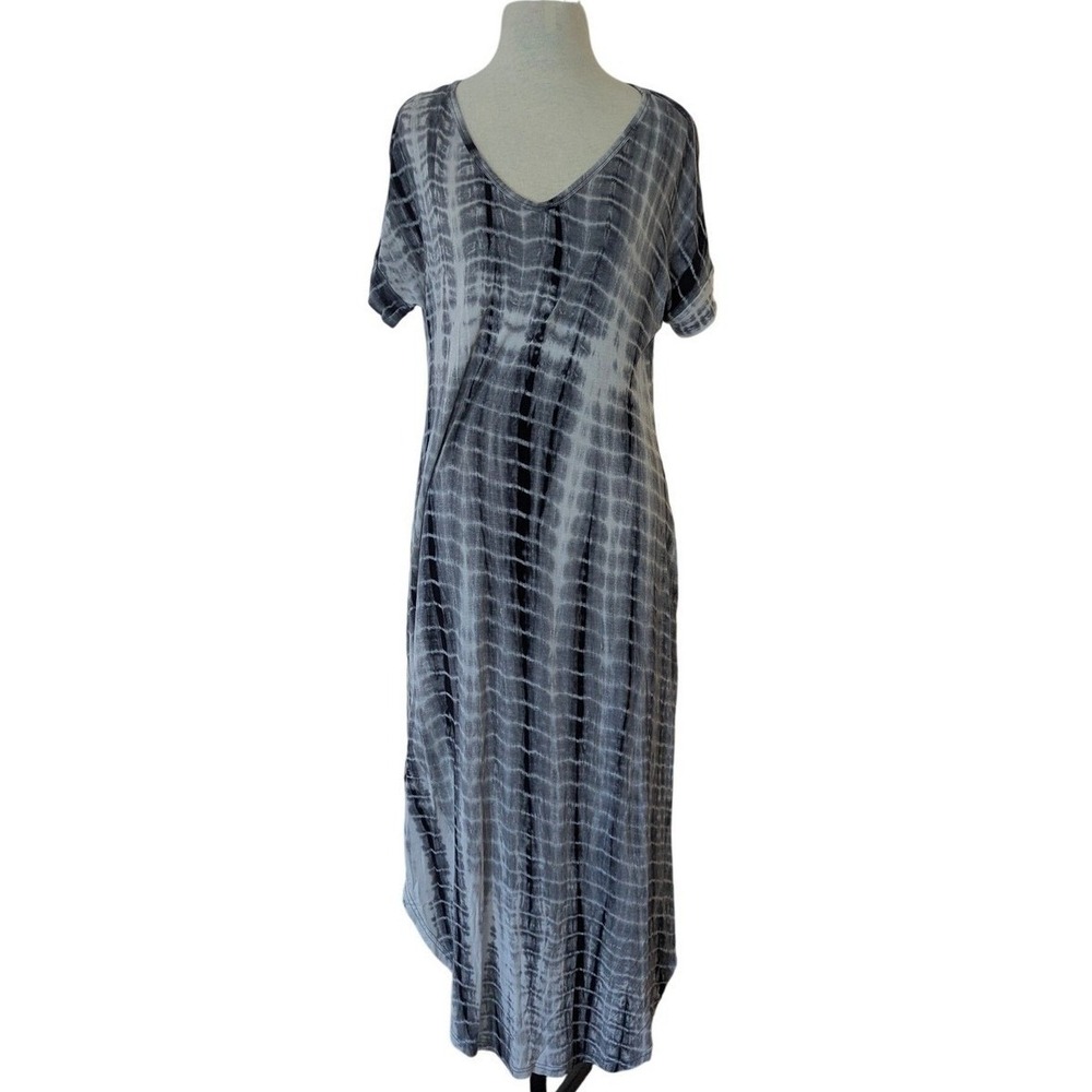 Tie Dye T-Shirt Maxi Dress Women S Grey White V-Neck High-Low Boho Casual